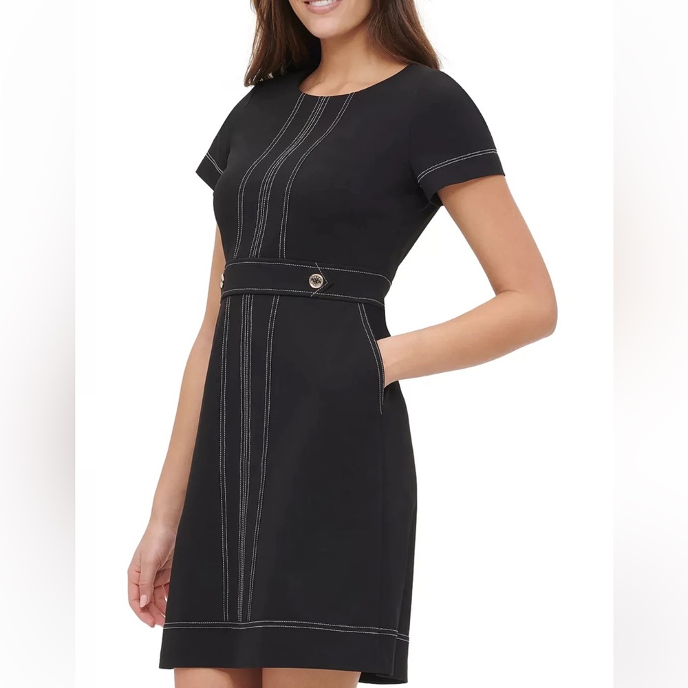 Tommy Hilfiger Women's Scuba Crepe Top Stitch Dress Black Size 12